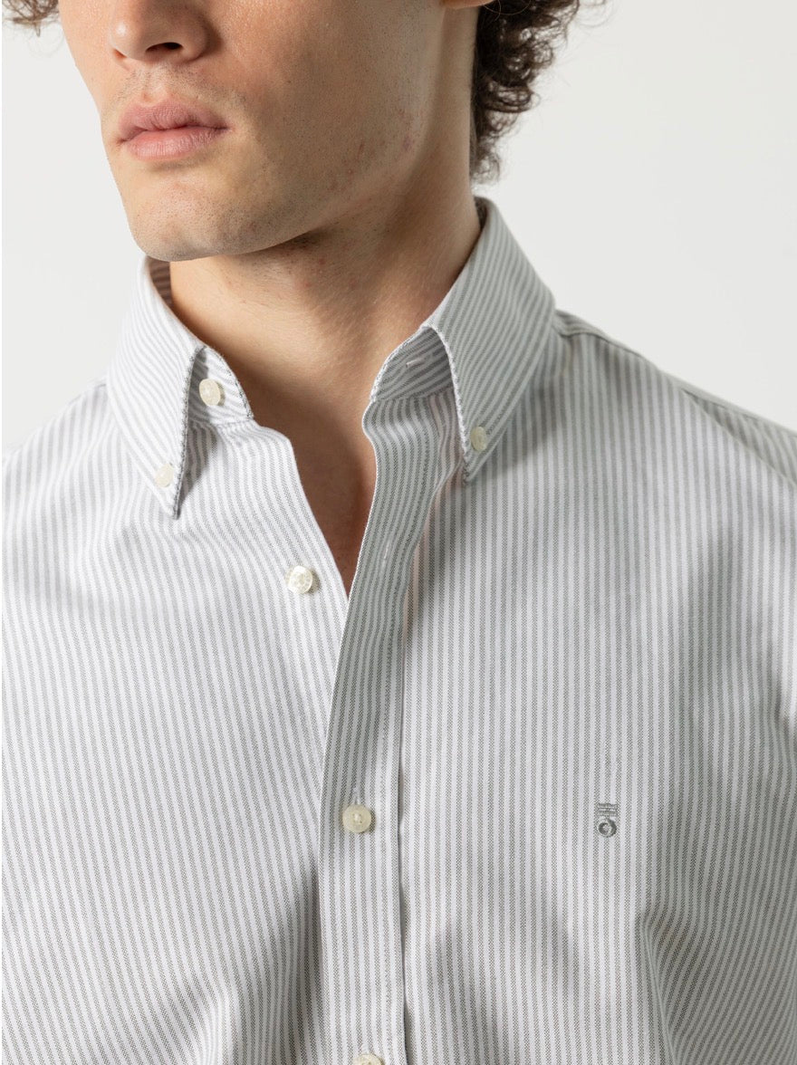 PUROEGO CAMISA OXFORD ALGODÓN MIL RAYAS KAKI