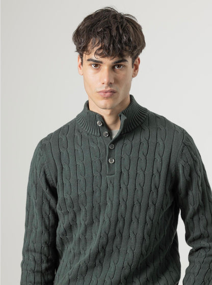 PUROEGO JERSEY CABLE KNIT CUELLO MOCK VERDE OSCURO