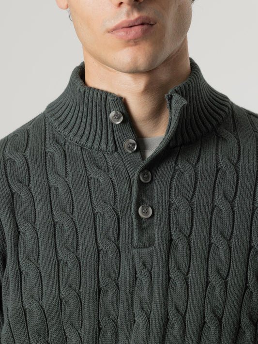 PUROEGO JERSEY CABLE KNIT CUELLO MOCK VERDE OSCURO