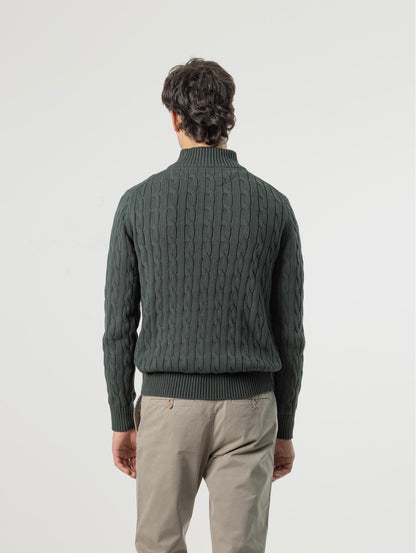 PUROEGO JERSEY CABLE KNIT CUELLO MOCK VERDE OSCURO