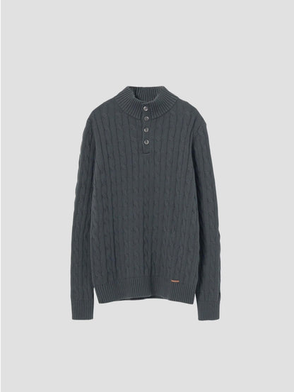 PUROEGO JERSEY CABLE KNIT CUELLO MOCK VERDE OSCURO