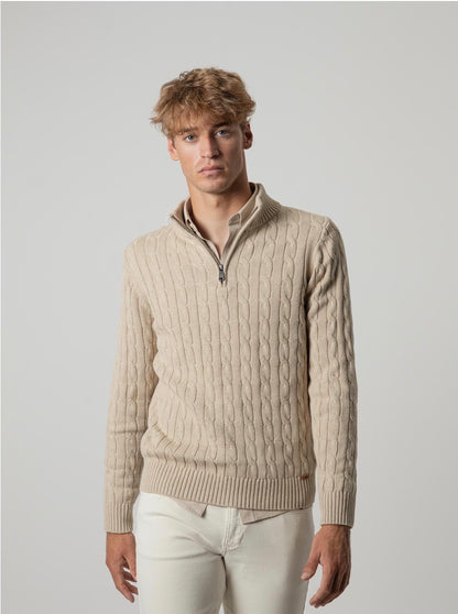 PUROEGO JERSEY CABLE KNIT CUELLO MOCK ARENA