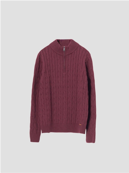 PUROEGO JERSEY CABLE KNIT CUELLO MOCK BURDEOS