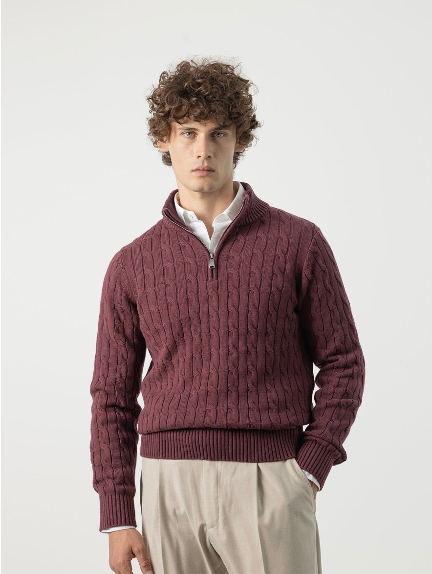 PUROEGO JERSEY CABLE KNIT CUELLO MOCK BURDEOS