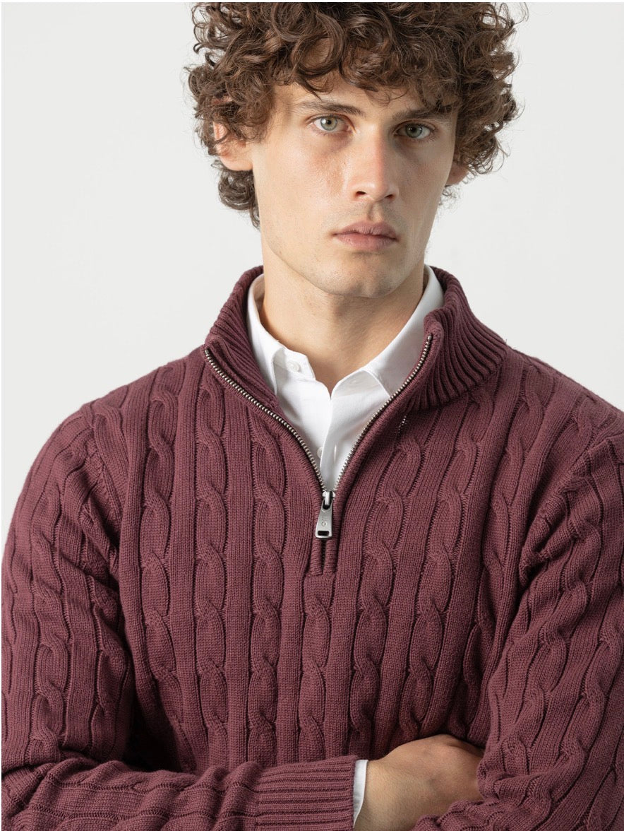 PUROEGO JERSEY CABLE KNIT CUELLO MOCK BURDEOS
