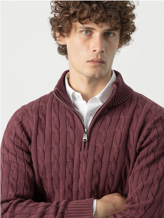 PUROEGO JERSEY CABLE KNIT CUELLO MOCK BURDEOS