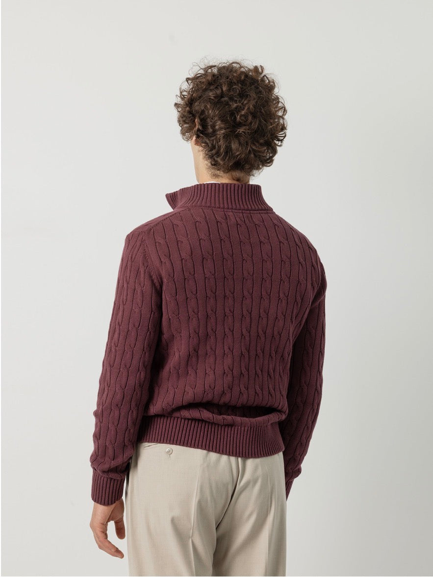 PUROEGO JERSEY CABLE KNIT CUELLO MOCK BURDEOS