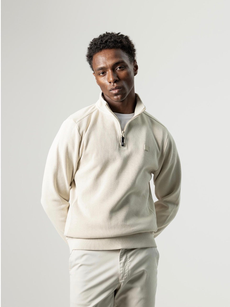 PUROEGO SUDADERA CUELLO MOCK MEDIA CREMALLERA CRUDO