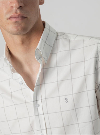 PUROEGO CAMISA CUADROS VENTANA ALGODÓN GRIS