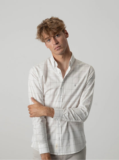 PUROEGO CAMISA CUADROS VENTANA ALGODÓN GRIS
