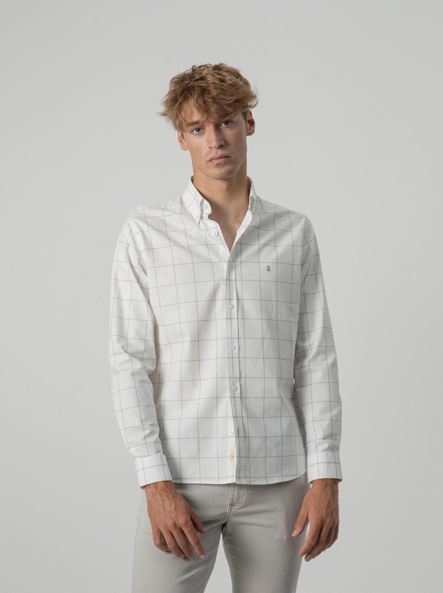PUROEGO CAMISA CUADROS VENTANA ALGODÓN GRIS