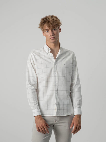 PUROEGO CAMISA CUADROS VENTANA ALGODÓN GRIS
