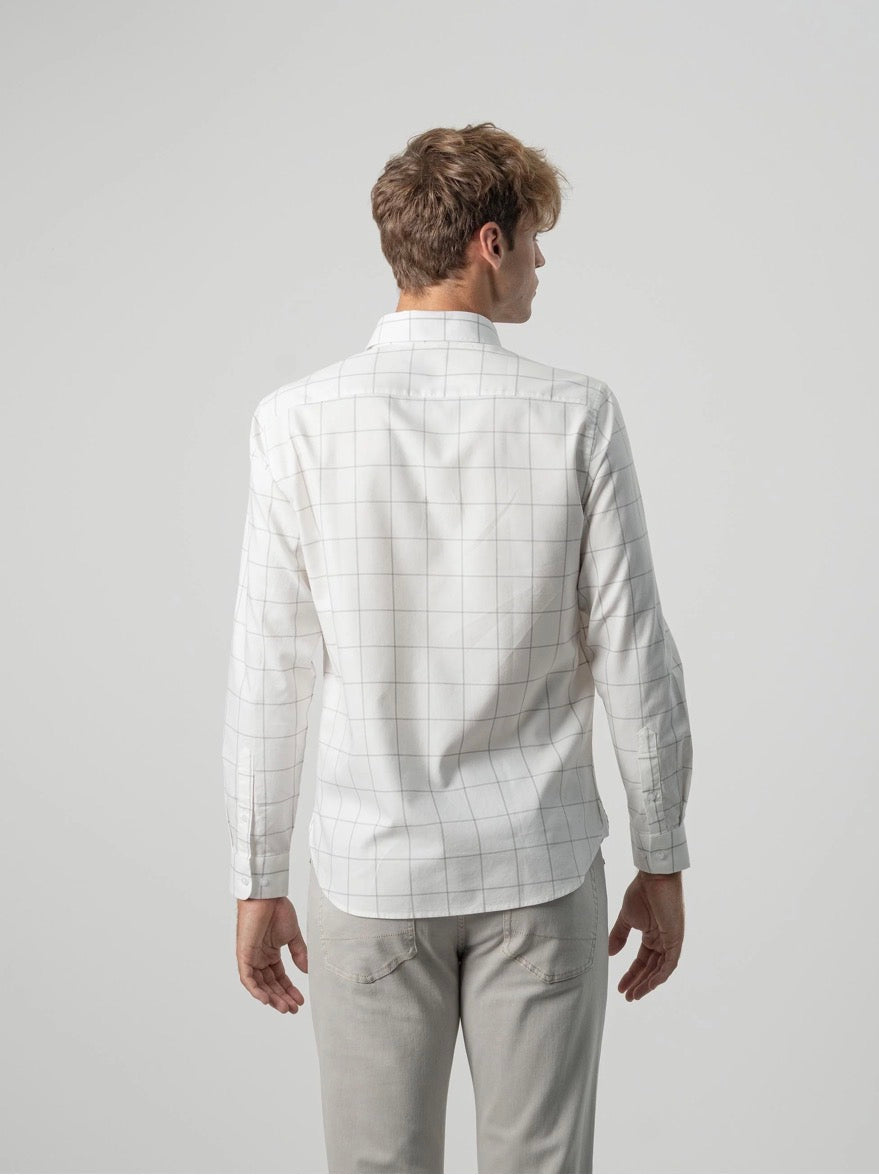 PUROEGO CAMISA CUADROS VENTANA ALGODÓN GRIS
