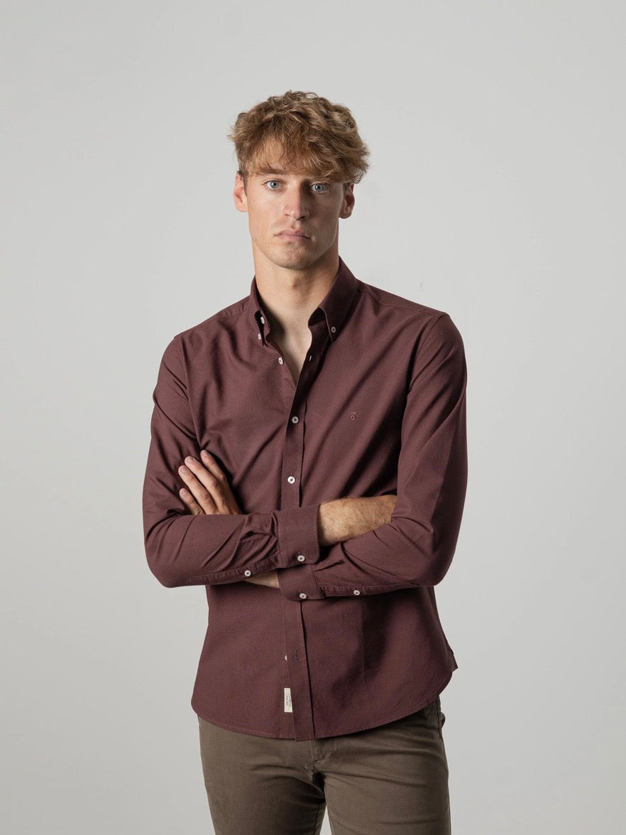 PUROEGO CAMISA OXFORD ALGODÓN BURDEOS