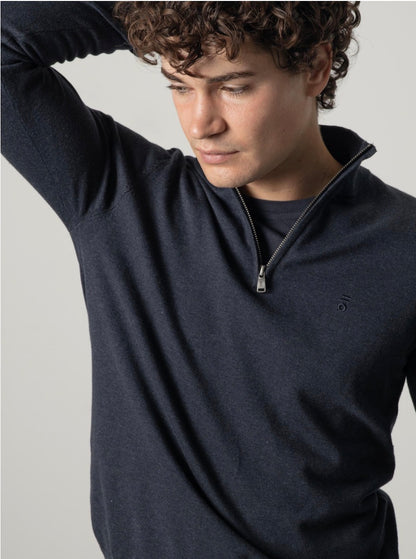 PUROEGO JERSEY CUELLO MOCK CREMALLERA AZUL OSCURO