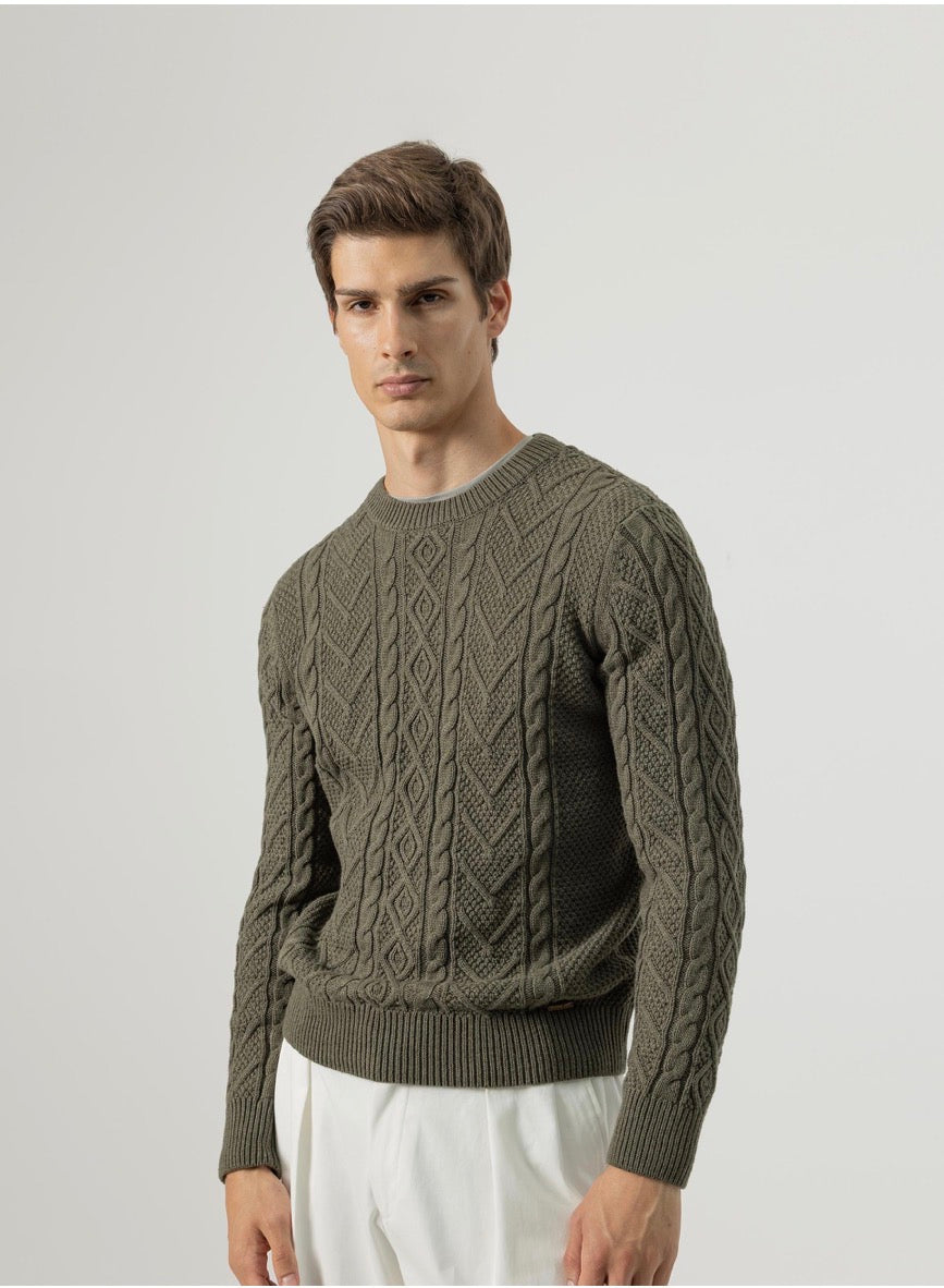PUROEGO JERSEY TRENZADO VERDE KAKI