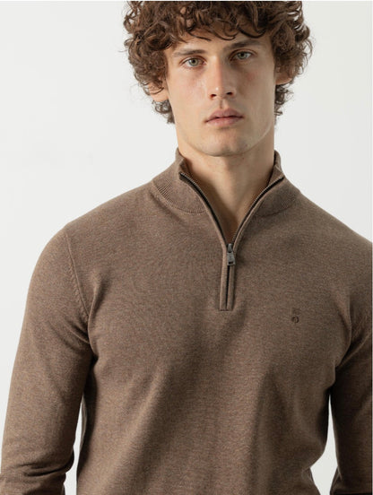 PUROEGO JERSEY CUELLO MOCK CREMALLERA MARRÓN
