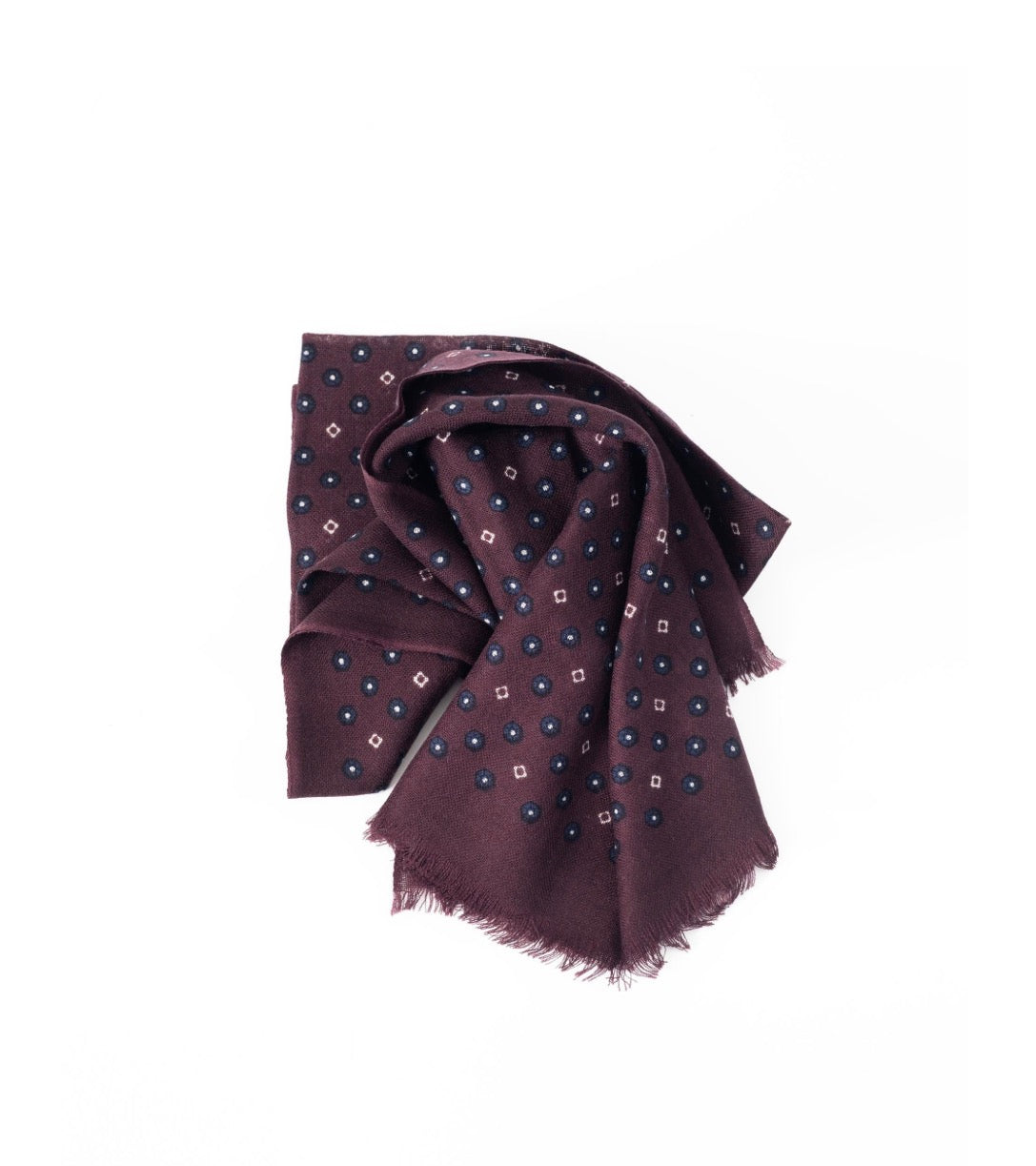 PUROEGO FOULARD LANA TOPOS GEOMÉTRICOS BURDEOS