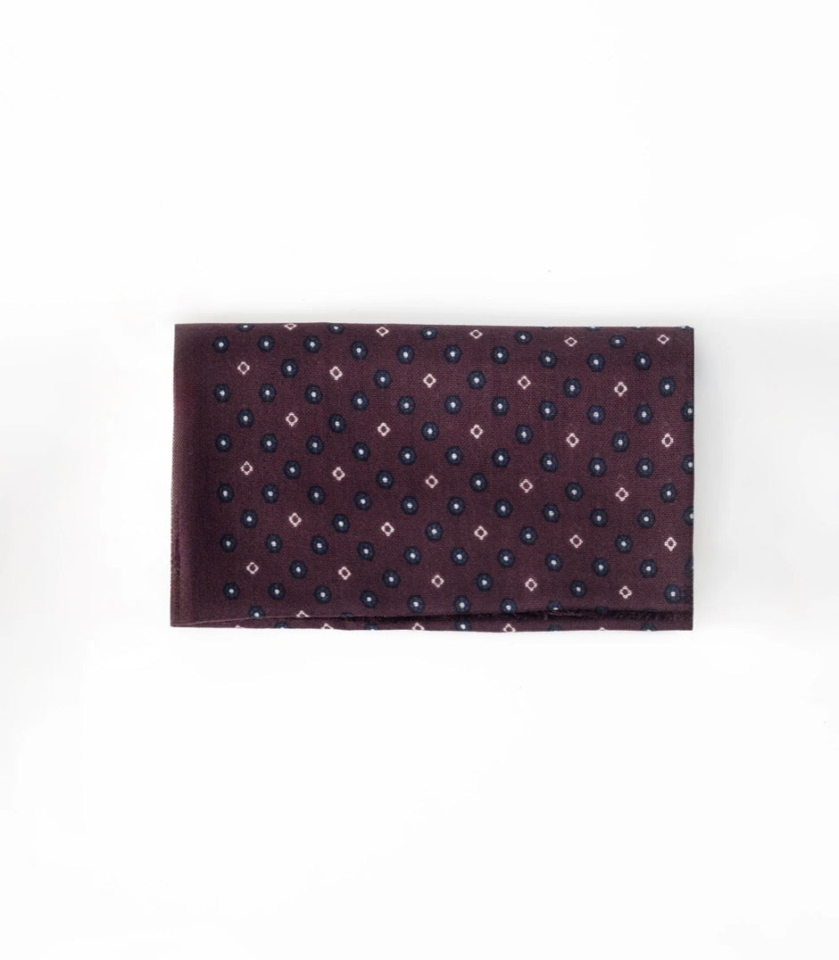 PUROEGO FOULARD LANA TOPOS GEOMÉTRICOS BURDEOS
